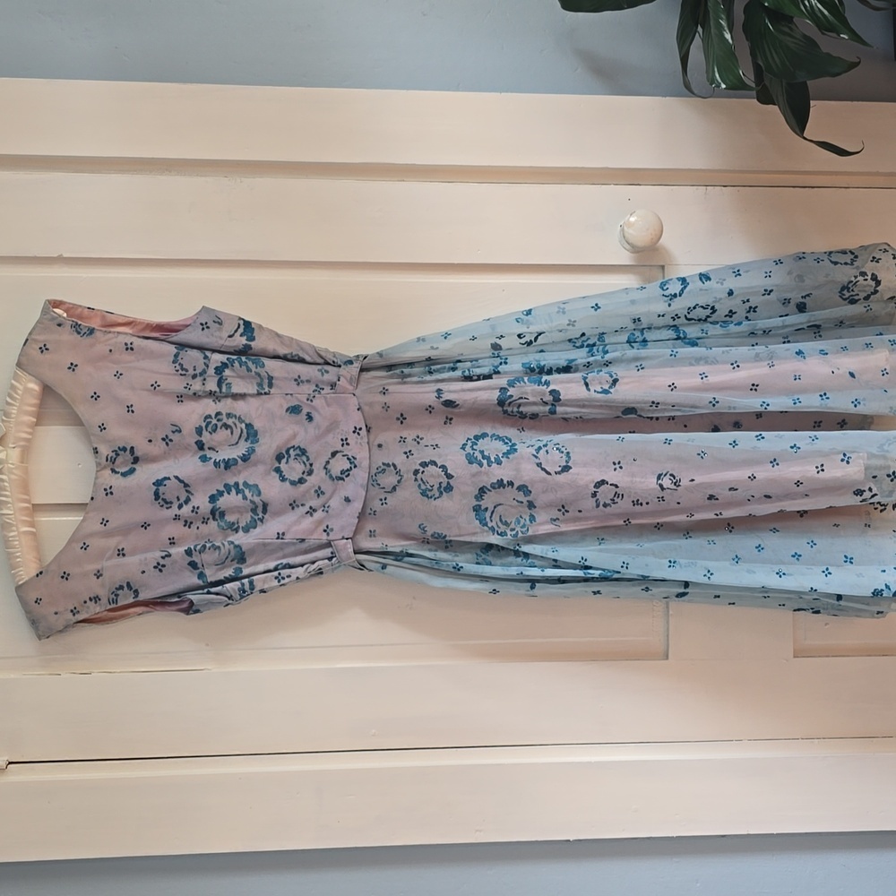 Authentic 1950s Chiffon Floral Overlay Lined A Line Party Dress